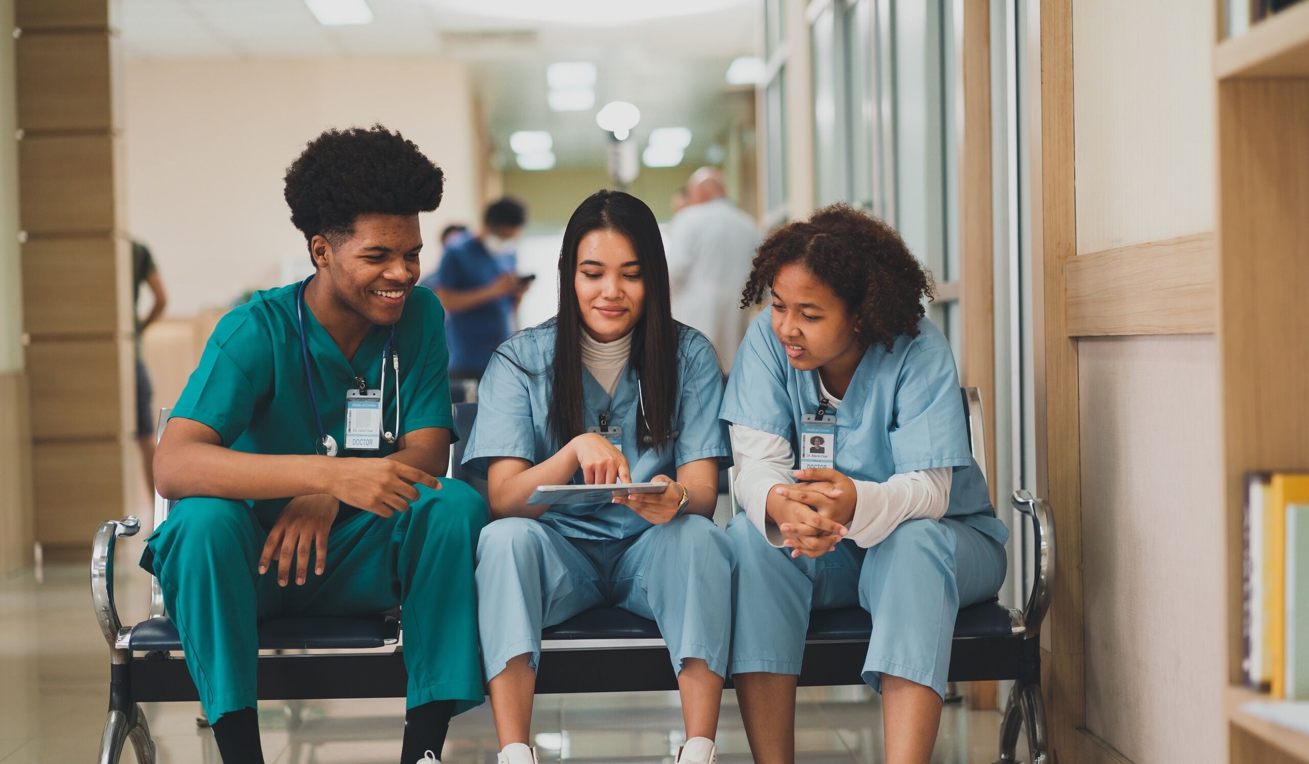 Group of diverse medical students studying together